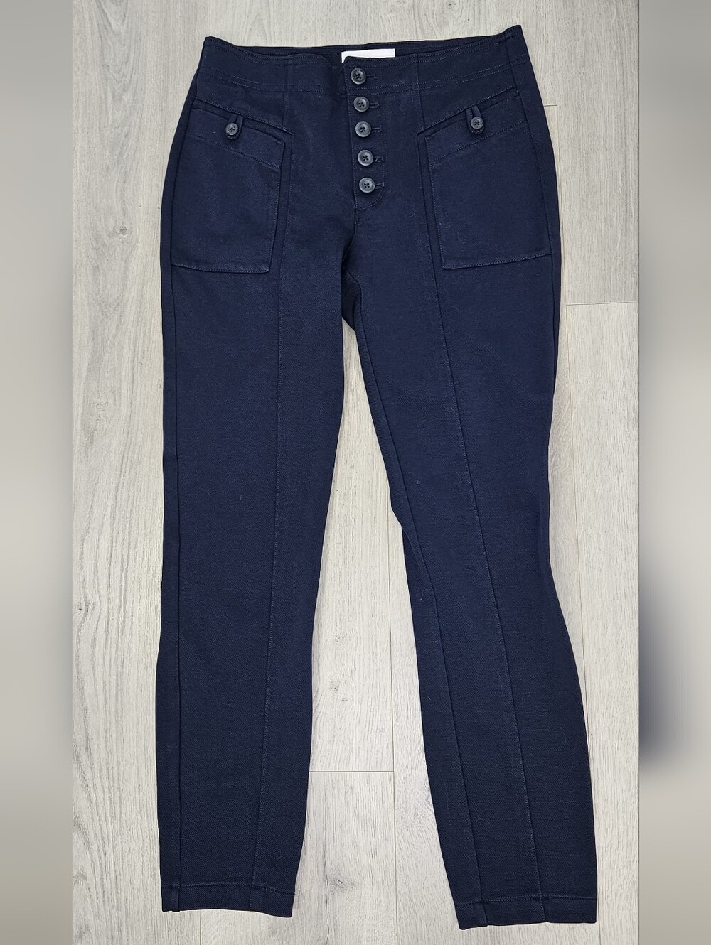 Anthropologie Navy Button-Front Ponte Skinny Jeans